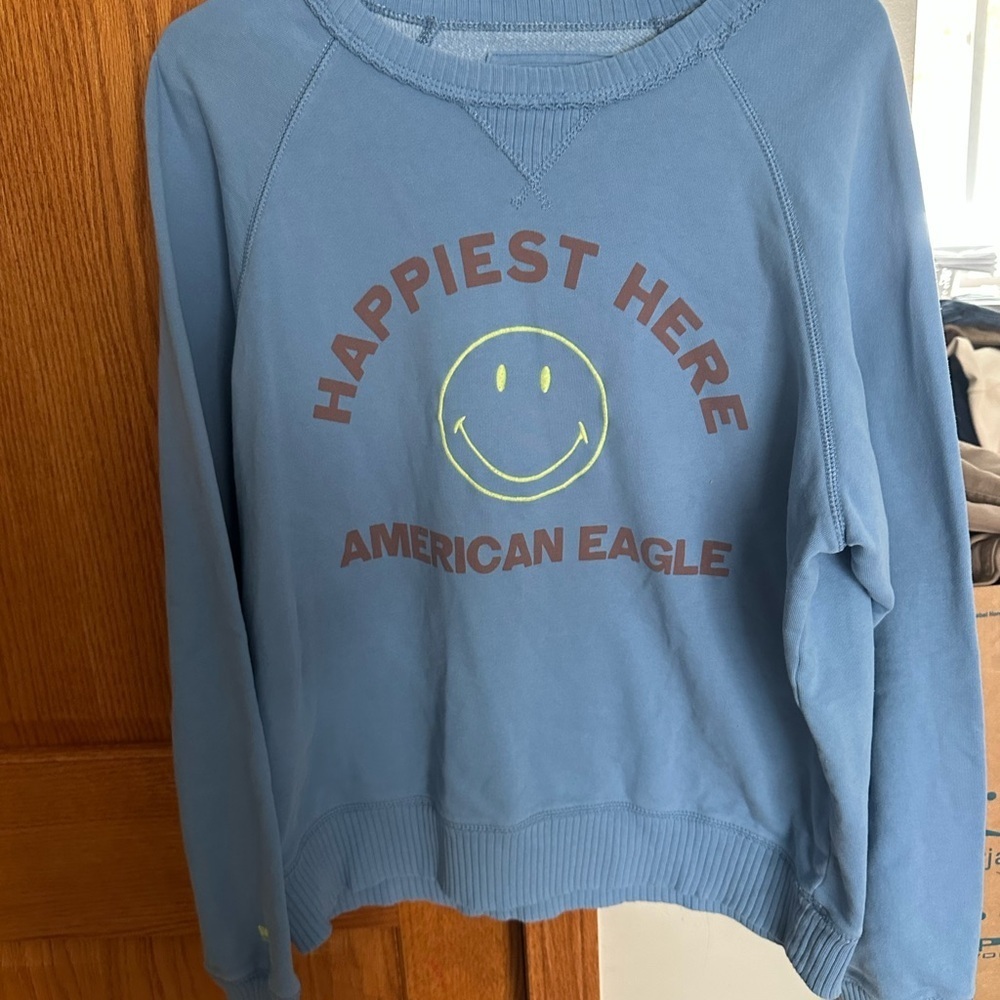 American Eagle Light Blue Graphic Sweatshirt